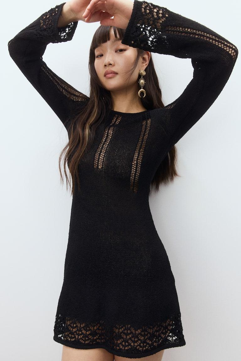 H&M Minikleid in Ajourstrick Räumungsverkauf