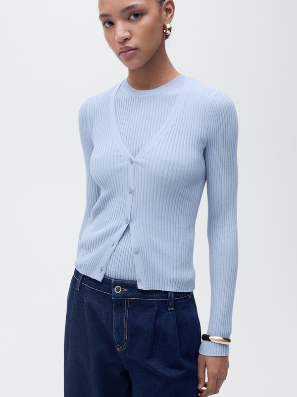 MANGO MANGO Strickjacke 'BUGAMBI' in Hellblau Sonderangebot