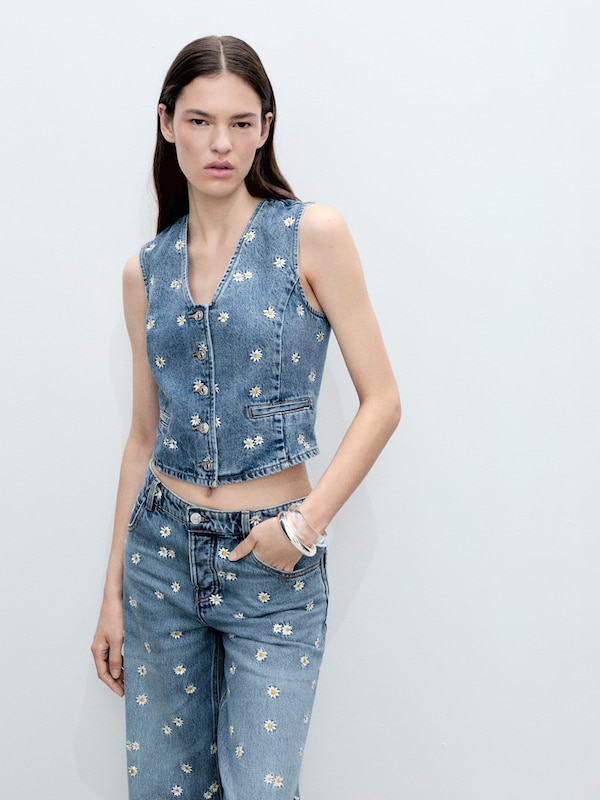 MANGO MANGO Weste 'MASSY' in Blue Denim Begrenztes Angebot