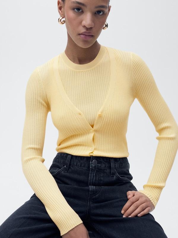 MANGO MANGO Strickjacke 'BUGAMBI' in Gelb Preisnachlass