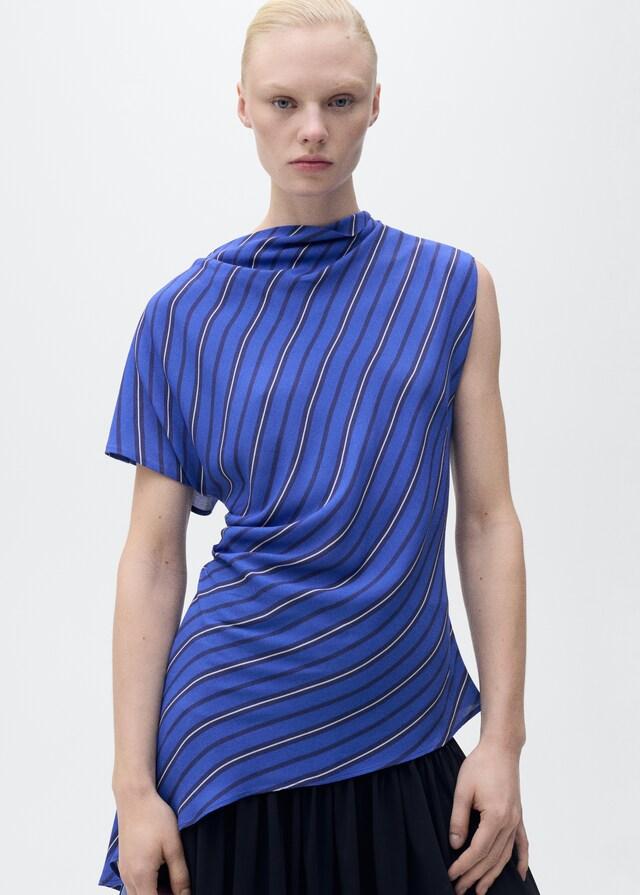 Mango Asymmetrische Bluse mit Streifenmuster Neueste Stile