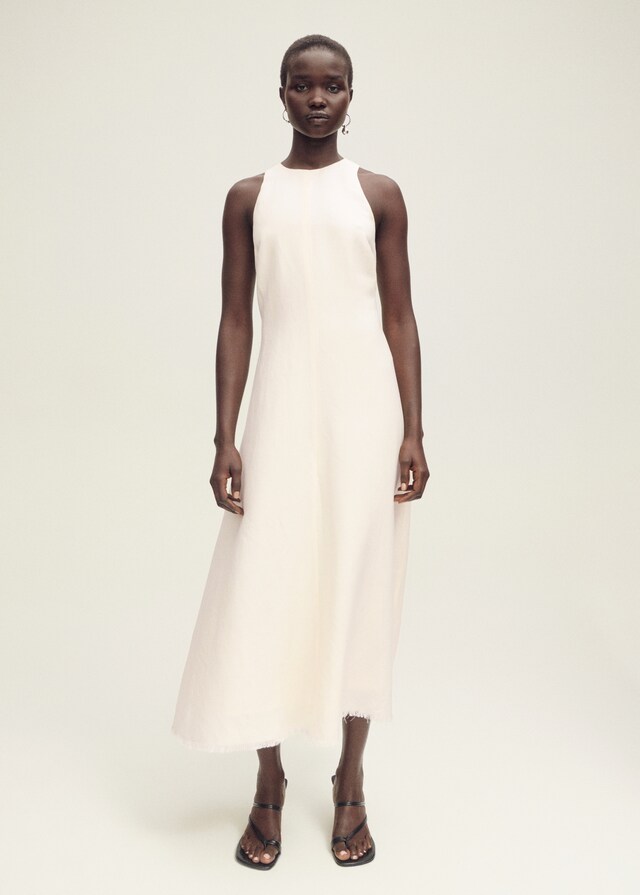 Mango Leinenkleid mit ausgefranstem Saum Letzter Tag