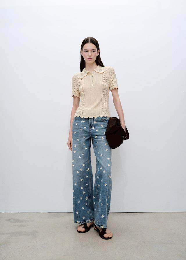 Mango Jeans wideleg mit Blumenstickerei Super Rabatt