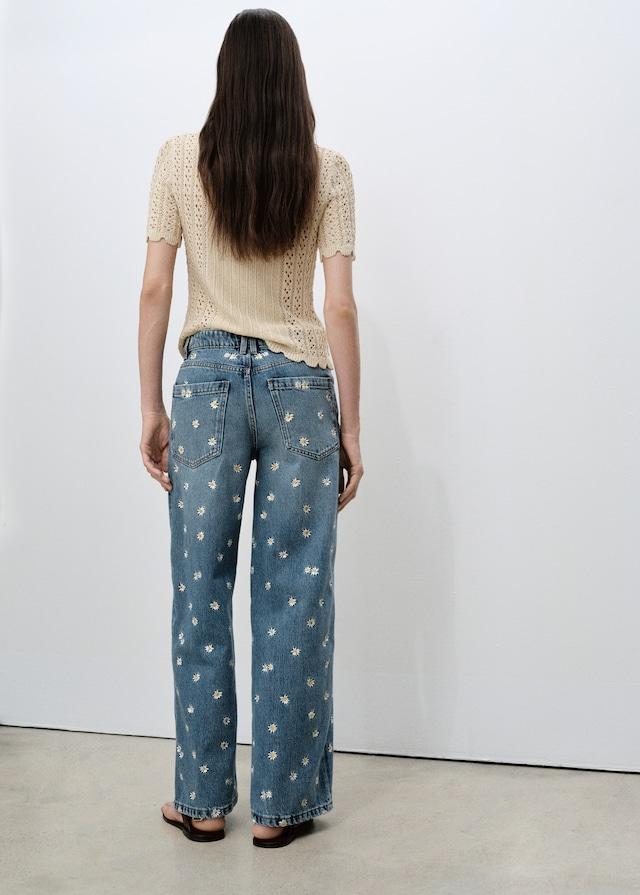 Mango Jeans wideleg mit Blumenstickerei Super Rabatt