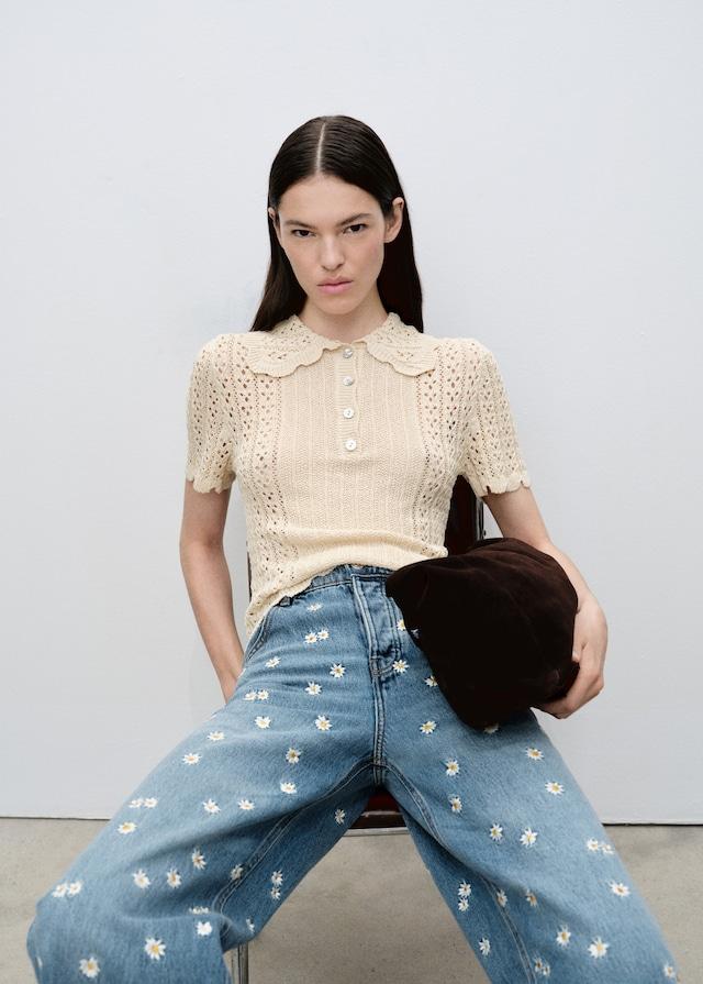 Mango Jeans wideleg mit Blumenstickerei Super Rabatt