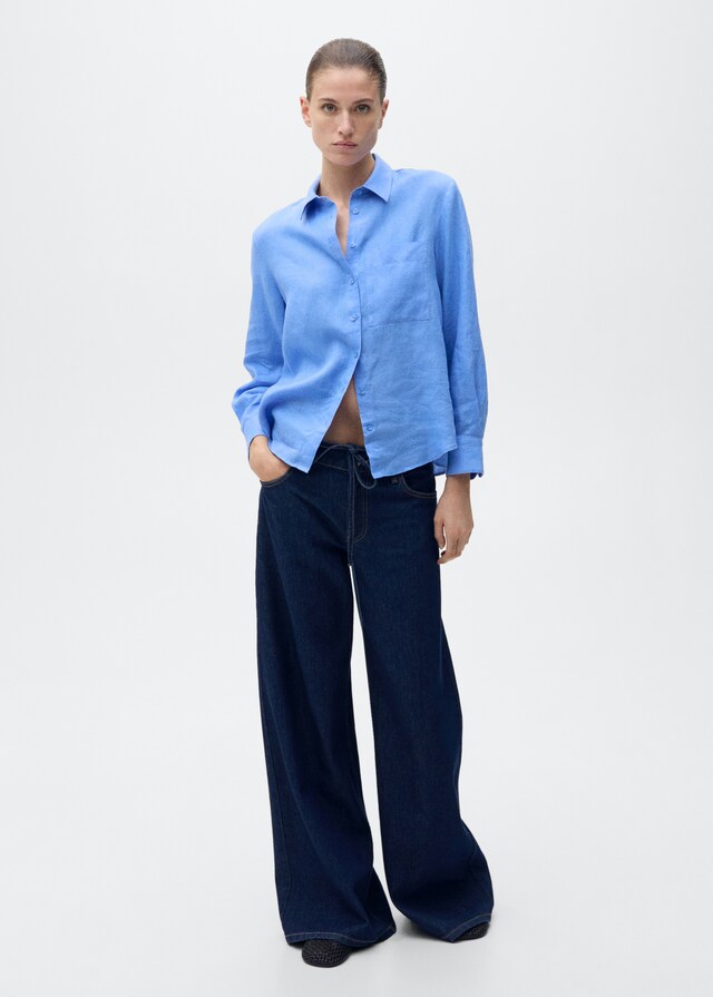 Mango Leinen-Hemdbluse mit Tasche Fabrikverkauf