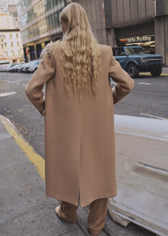 Mango Langer Wollmantel mit Struktur Preisnachlass