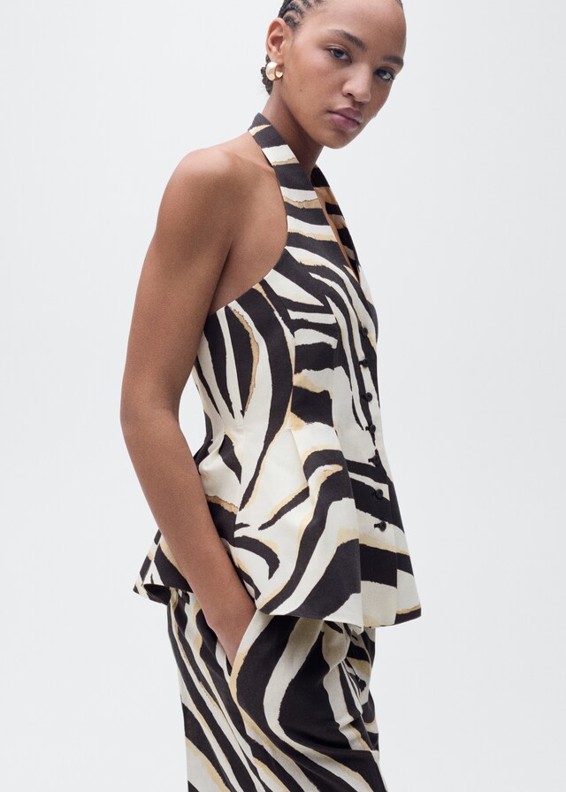 Mango Weste aus Leinengemisch mit Zebra-Motiv Tiefpreis