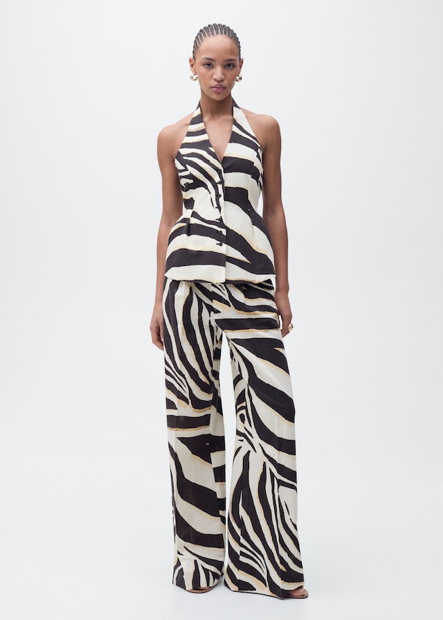 Mango Weste aus Leinengemisch mit Zebra-Motiv Tiefpreis