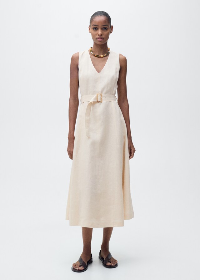 Mango Leinenkleid mit Gürtel 50% Rabatt mit kostenlosem Versand
