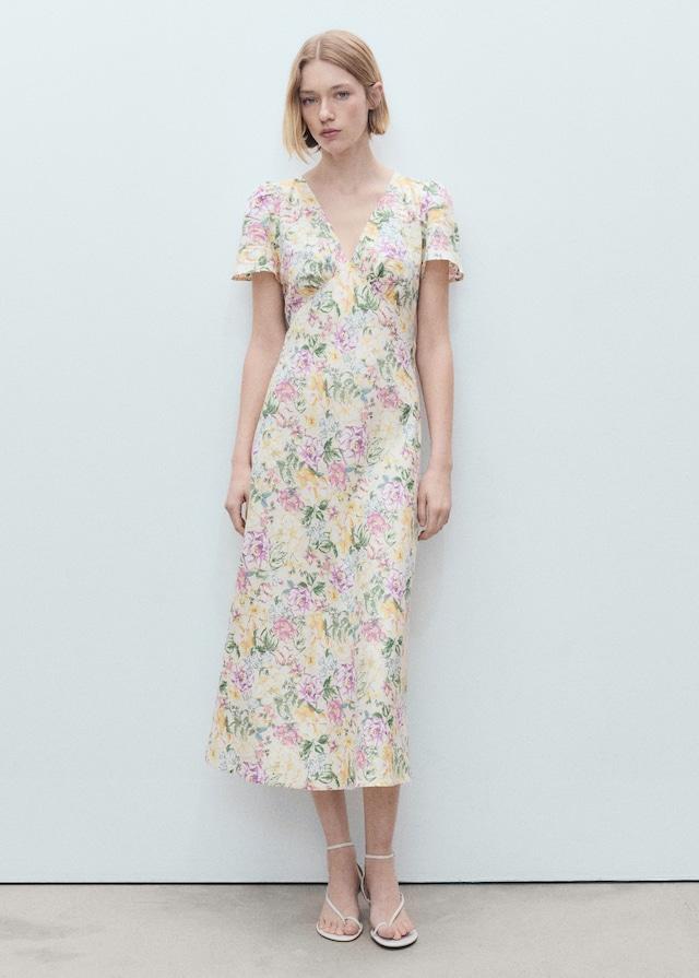 Mango Geblümtes Leinenkleid Fabrikladen