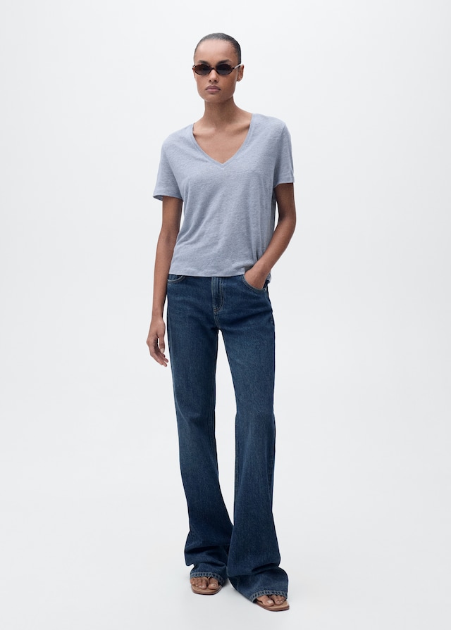 Mango Leinen-T-Shirt mit V-Ausschnitt Saisonale Angebote