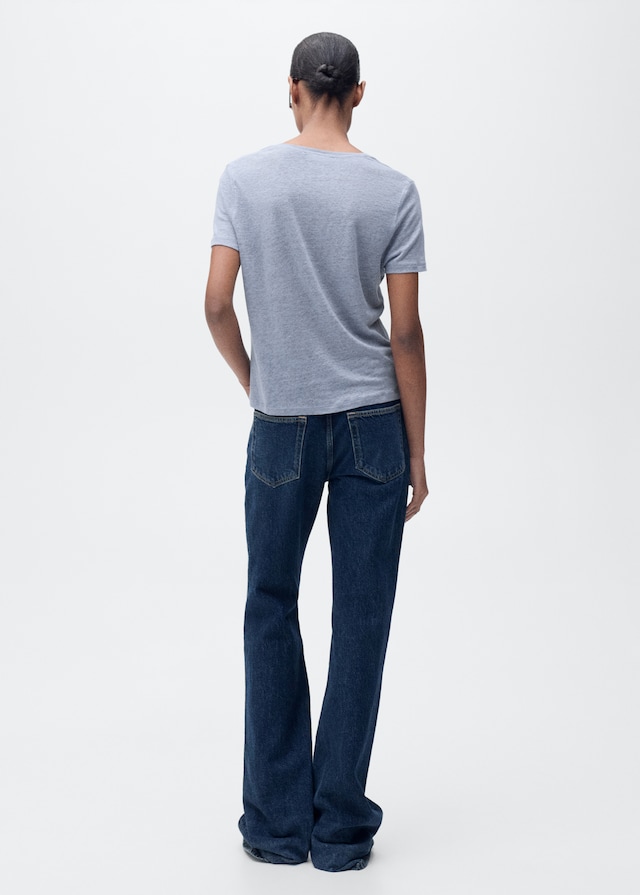 Mango Leinen-T-Shirt mit V-Ausschnitt Saisonale Angebote