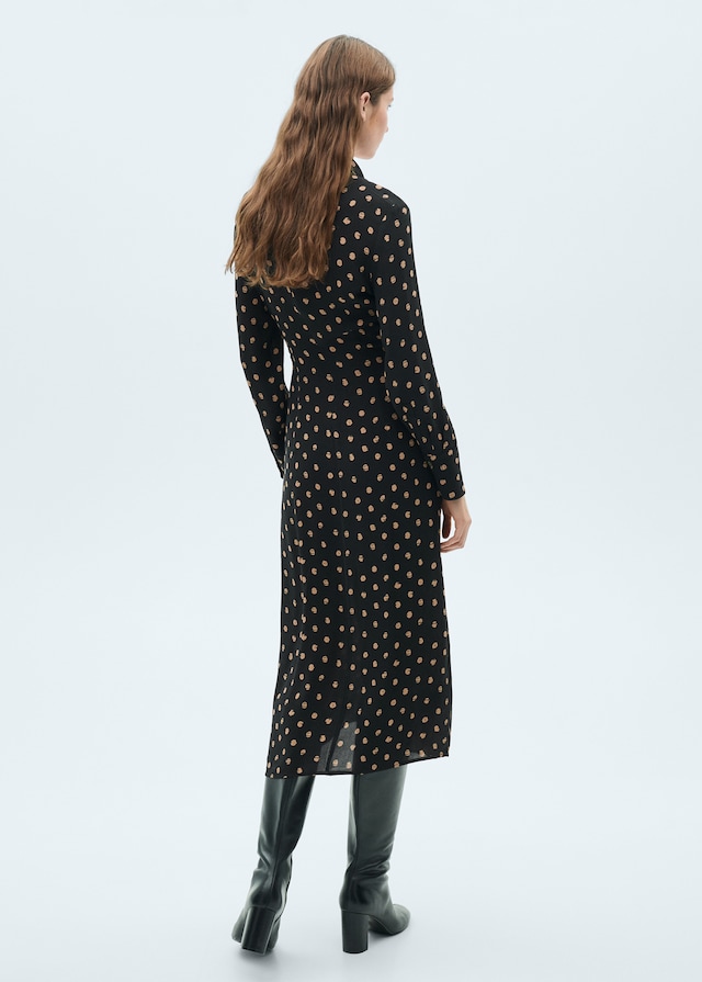 Mango Polka-Dots-Hemdblusenkleid mit Knotendetail 50% Rabatt mit kostenlosem Versand
