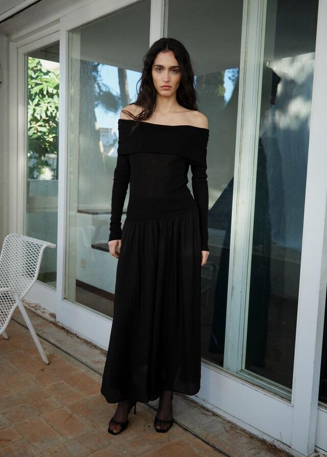 Mango Schulterfreies Kleid aus kombiniertem Stoff Clearance-Verkauf