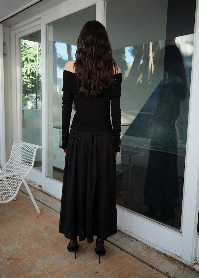 Mango Schulterfreies Kleid aus kombiniertem Stoff Clearance-Verkauf