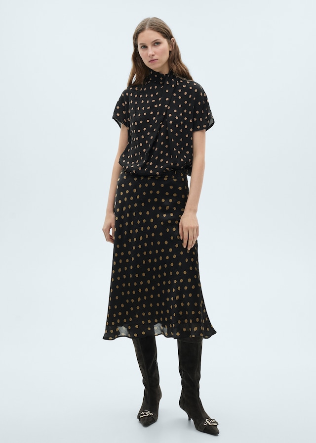 Mango Polka-Dots-Bluse mit drapiertem Kragen Günstig kaufen