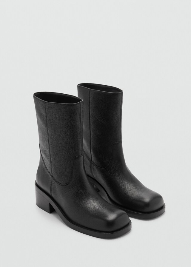 Mango Lederstiefelette mit Karrée-Spitze Günstig kaufen