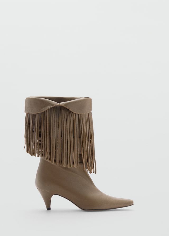 Mango Lederstiefelette mit Fransenabsatz Großer Ausverkauf