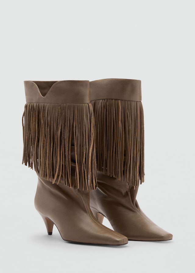 Mango Lederstiefelette mit Fransenabsatz Großer Ausverkauf