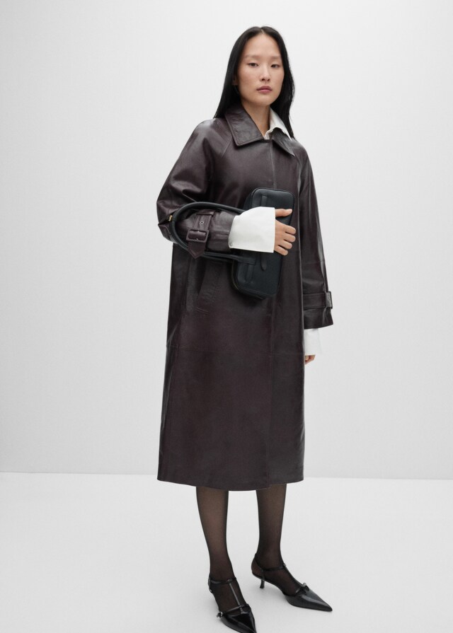 Mango Oversized-Mantel aus 100 % Leder Begrenztes Angebot
