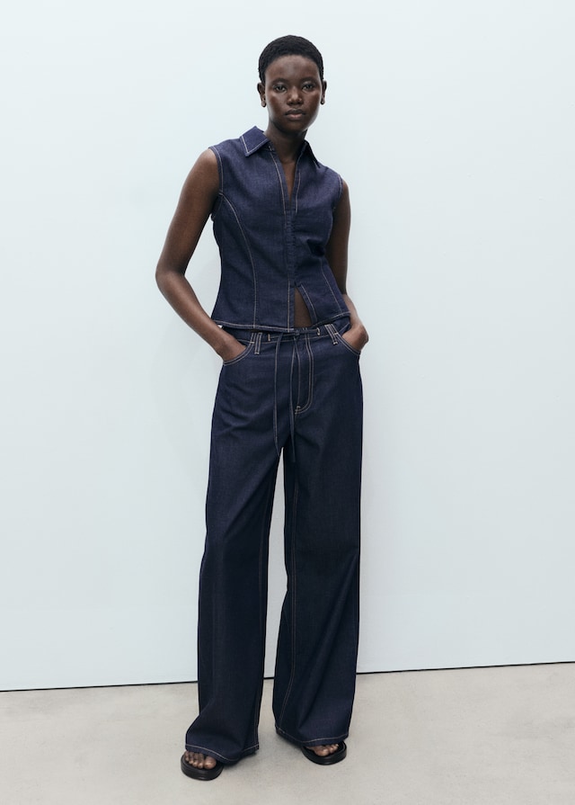 Mango Wideleg-Jeanshose mit Gürtel Heißer Verkauf