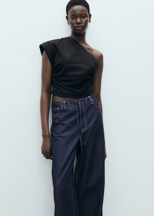 Mango Wideleg-Jeanshose mit Gürtel Heißer Verkauf