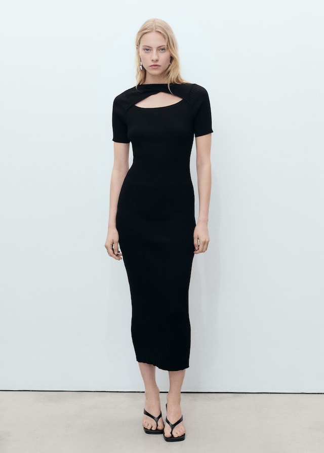 Mango Geripptes Midikleid mit Ausschnitt Exklusive Angebote