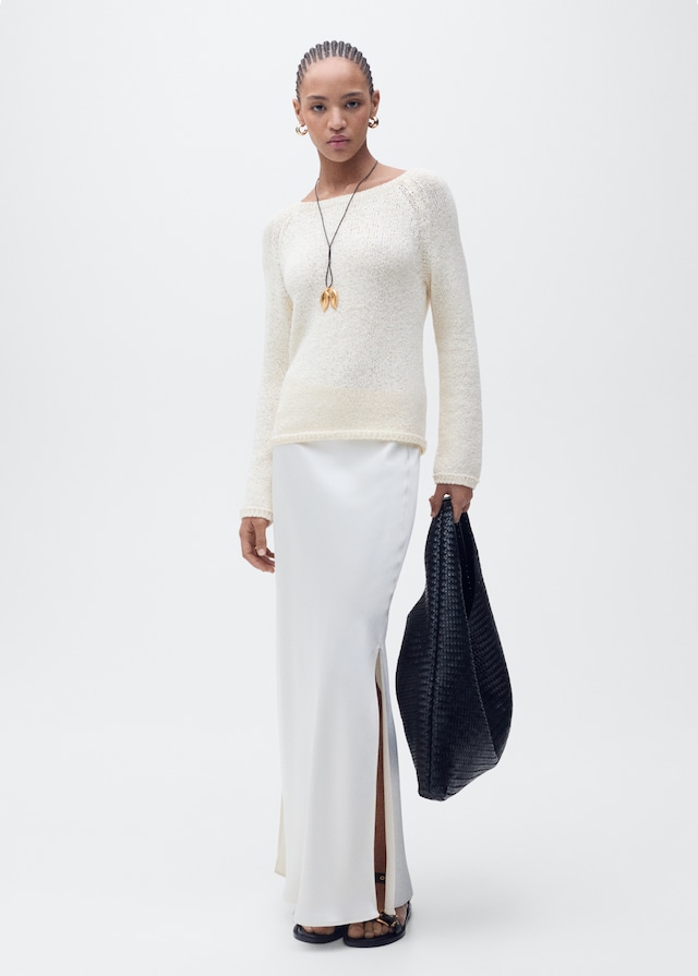 Mango Häkelpullover mit Rundhals Große Rabatte