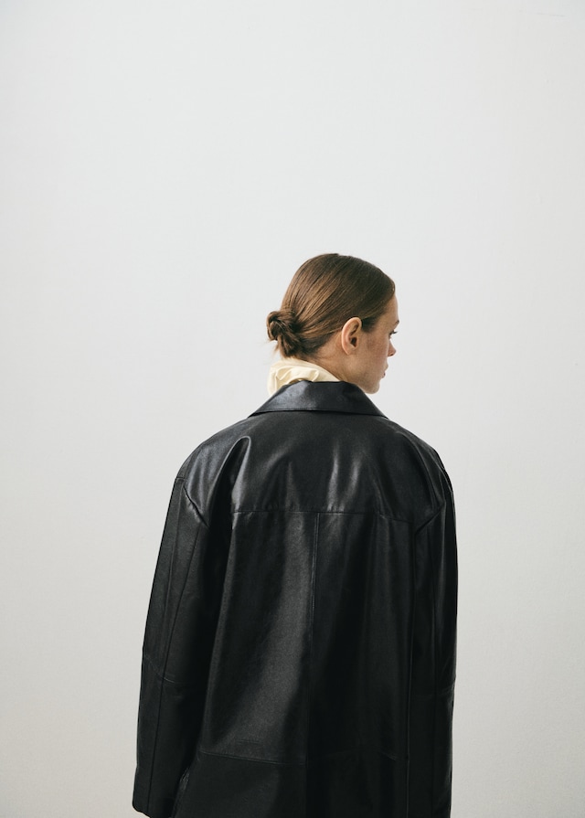 Mango Oversized-Lederjacke mit Taschen Super Sparpreis