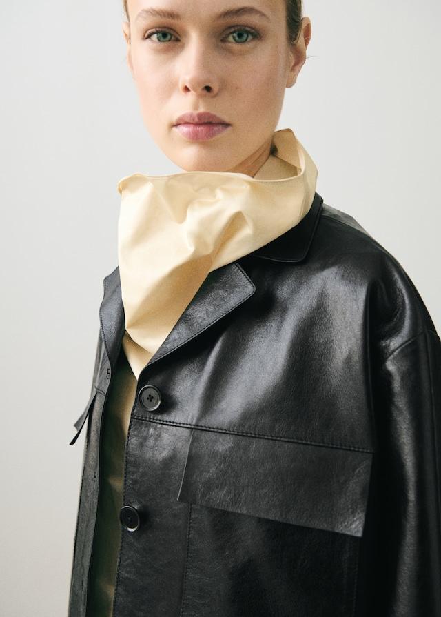Mango Oversized-Lederjacke mit Taschen Super Sparpreis