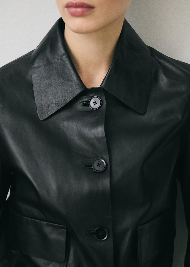 Mango Lederjacke mit Knöpfen Begrenzte Freigabe