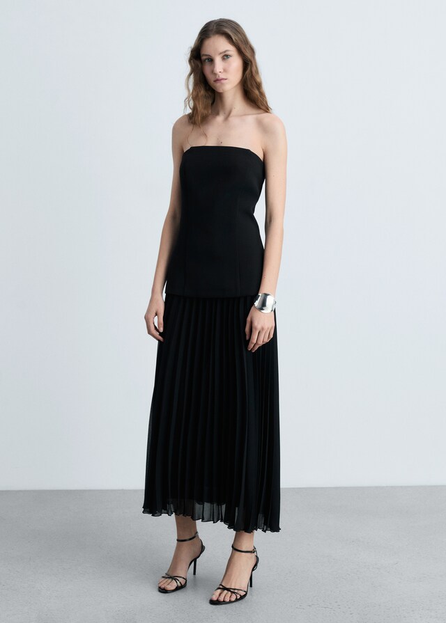 Mango Schulterfreies Kleid im Kontrastdesign Letzte 3 Tage