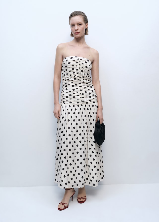 Mango Polka-Dots-Kleid mit drapiertem Oberteil Neueste Stile