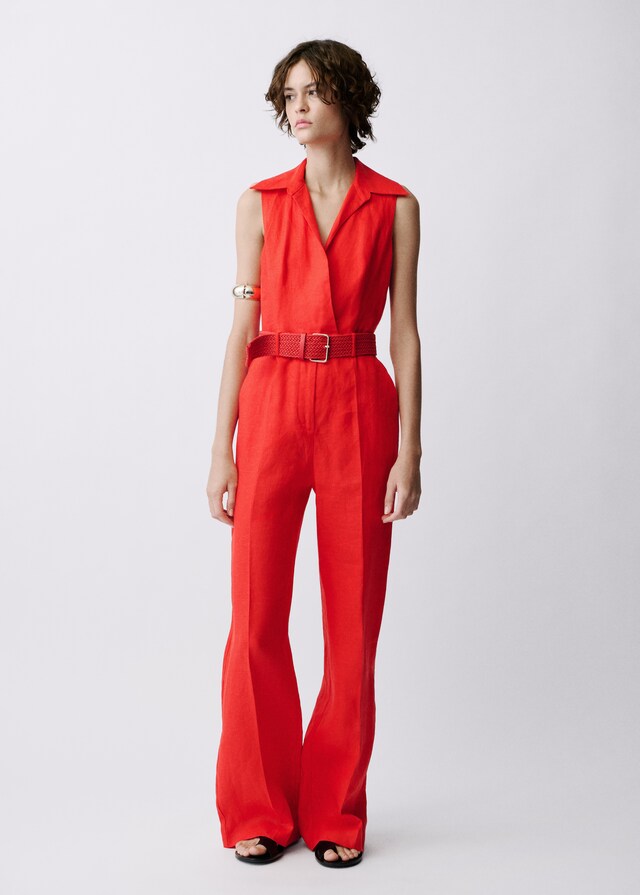 Mango Hemdblusen-Jumpsuit aus Leinen mit Gürtel Sonderangebot der Fabrik