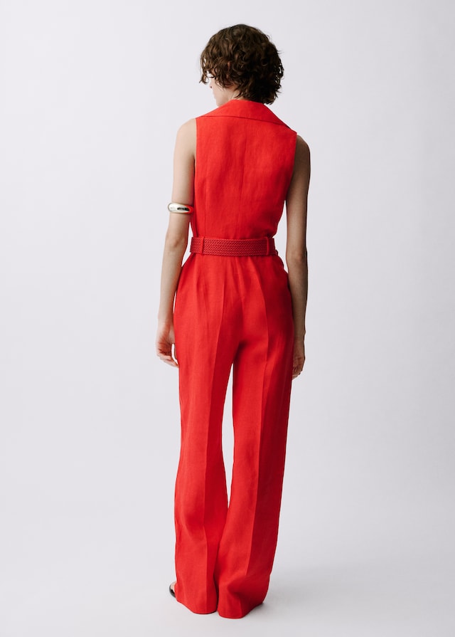 Mango Hemdblusen-Jumpsuit aus Leinen mit Gürtel Sonderangebot der Fabrik