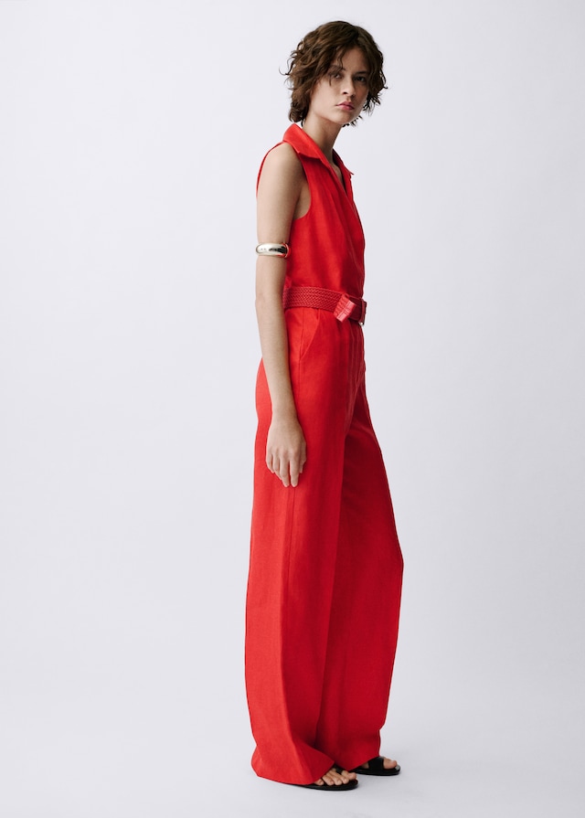 Mango Hemdblusen-Jumpsuit aus Leinen mit Gürtel Sonderangebot der Fabrik