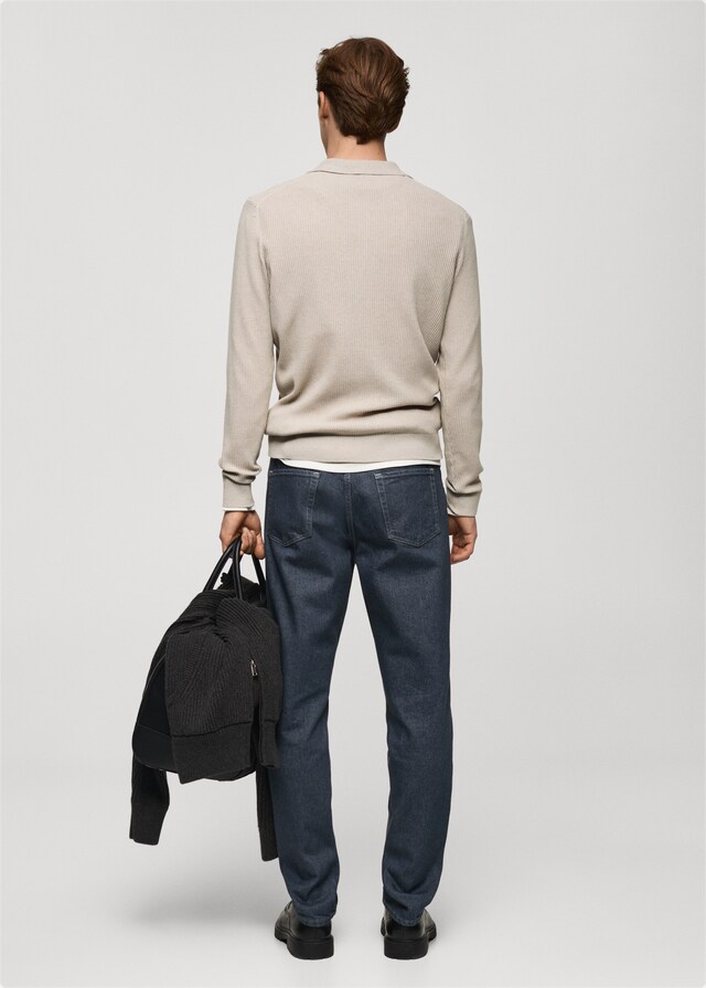 Mango Gerippter Pullover aus Baumwollgemisch mit Polo-Kragen Fabrikverkauf