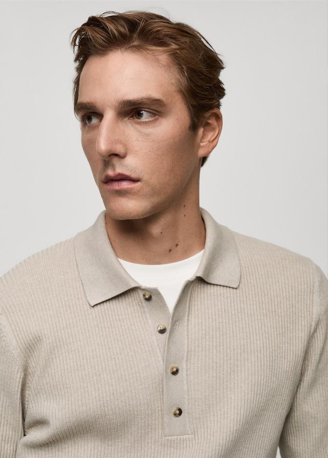 Mango Gerippter Pullover aus Baumwollgemisch mit Polo-Kragen Fabrikverkauf