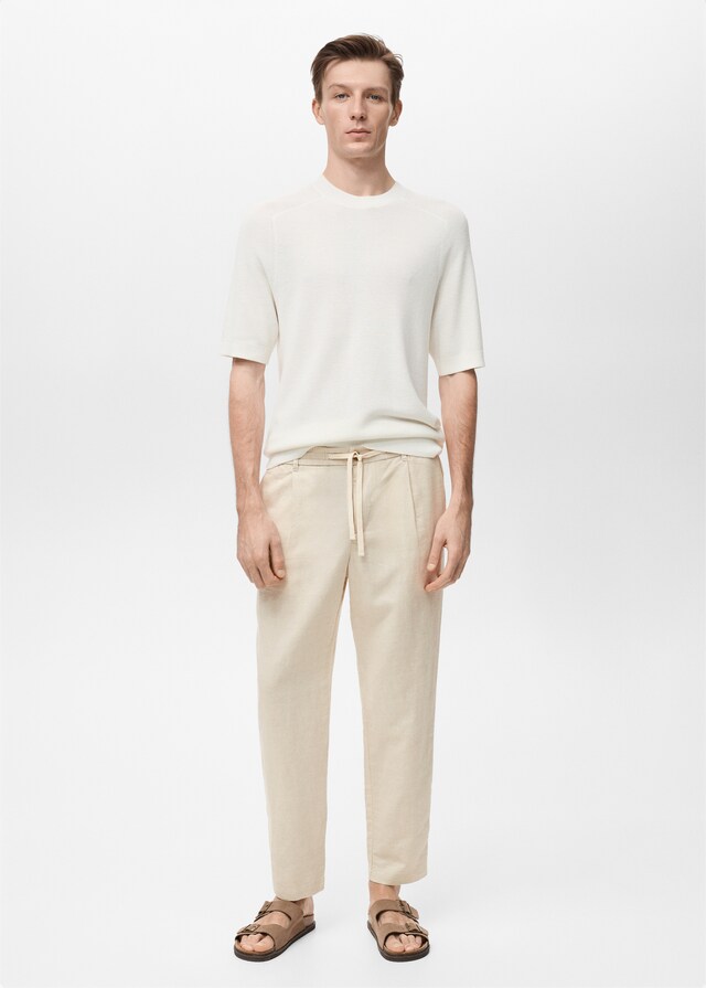Mango Slim Fit-Leinenhose mit Kordel Preisnachlass