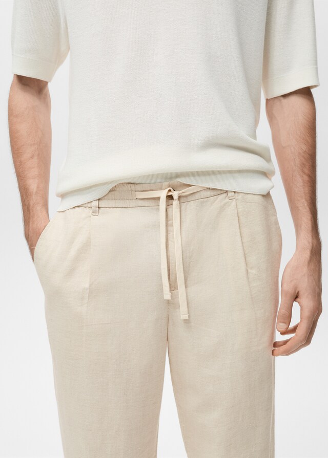 Mango Slim Fit-Leinenhose mit Kordel Preisnachlass
