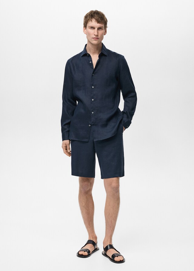 Mango Slim Fit-Hemd aus 100 % Leinen Weihnachtsangebot