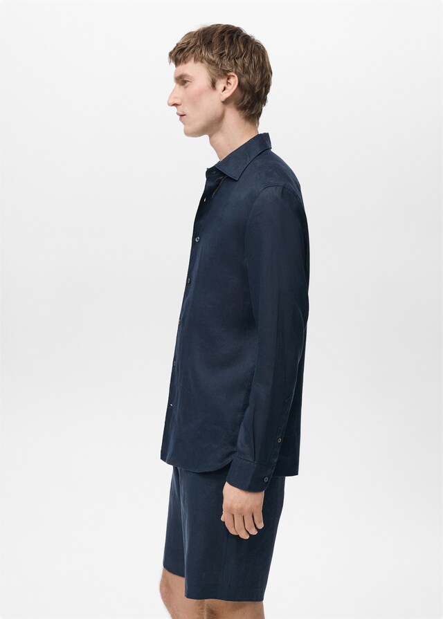 Mango Slim Fit-Hemd aus 100 % Leinen Weihnachtsangebot
