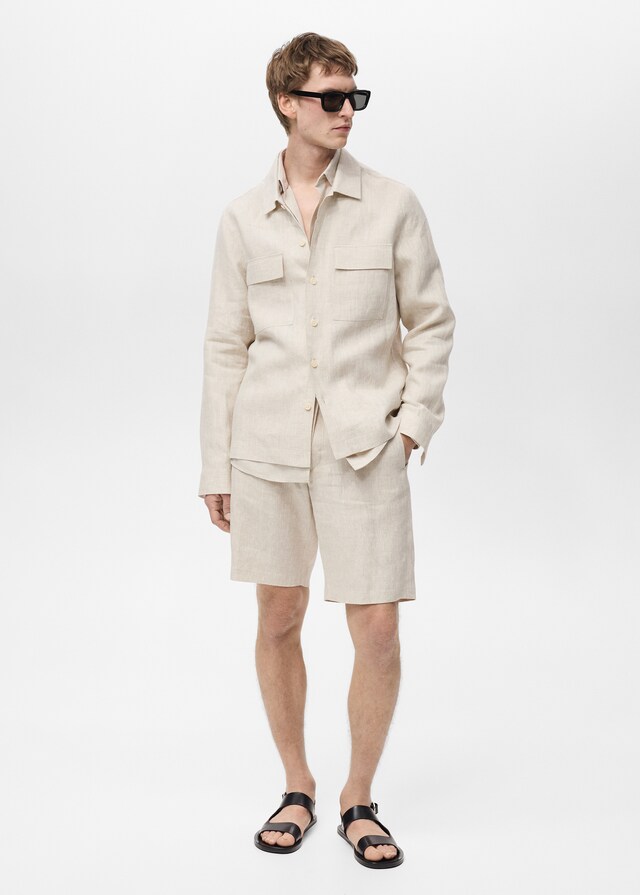 Mango Overshirt mit Taschen aus 100 % Leinen Lagerräumung