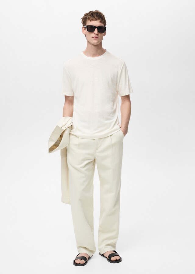 Mango Slim-Fit-T-Shirt aus Leinen Online Outlet