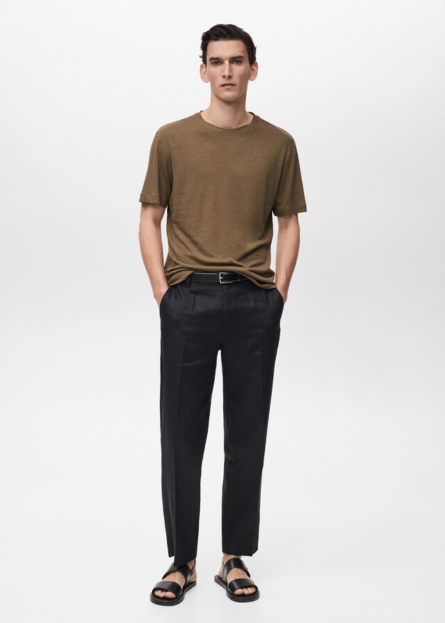 Mango Slim-Fit-T-Shirt aus Leinen Exklusive Angebote