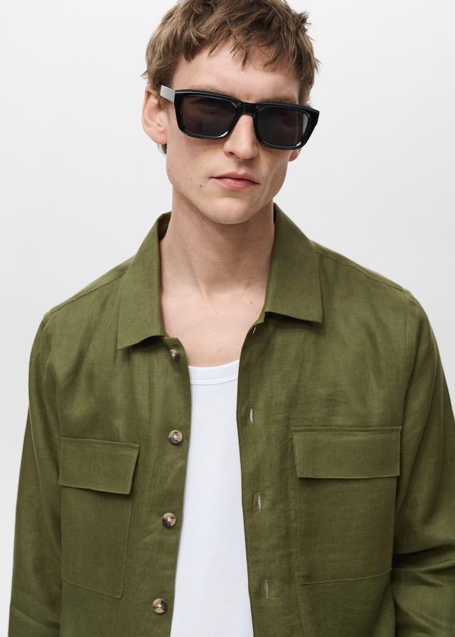 Mango Overshirt mit Taschen aus 100 % Leinen Riesige Ersparnisse