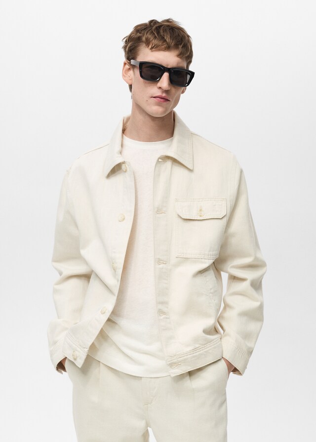 Mango Hemdjacke aus Leinen und Baumwolle mit Tasche Tiefpreis