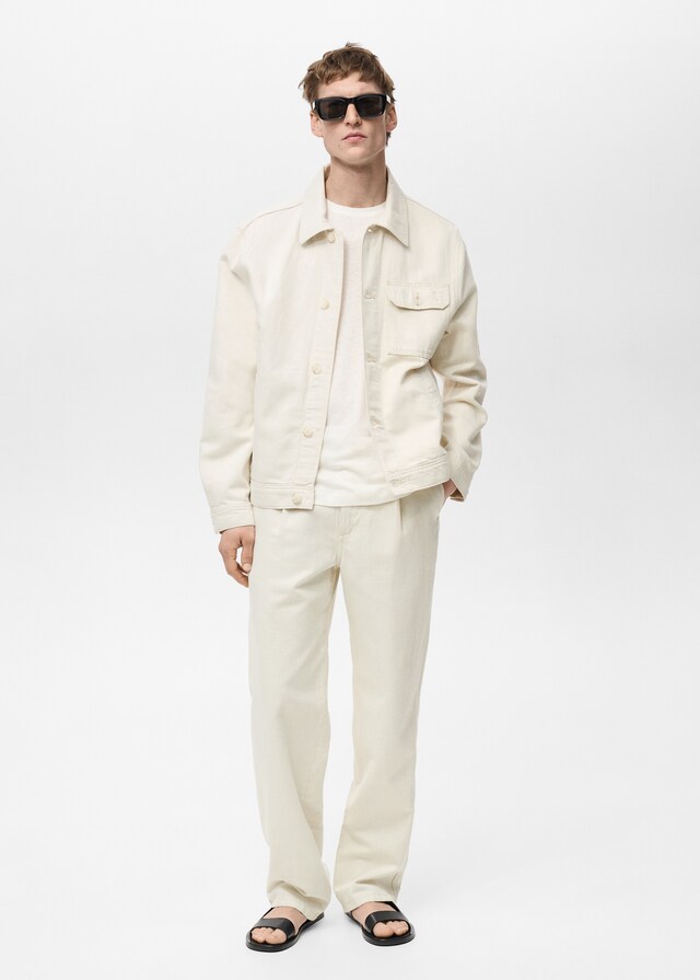 Mango Hemdjacke aus Leinen und Baumwolle mit Tasche Tiefpreis