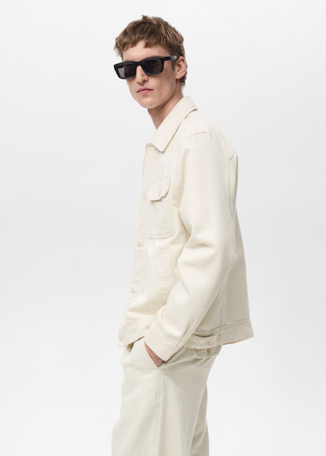 Mango Hemdjacke aus Leinen und Baumwolle mit Tasche Tiefpreis